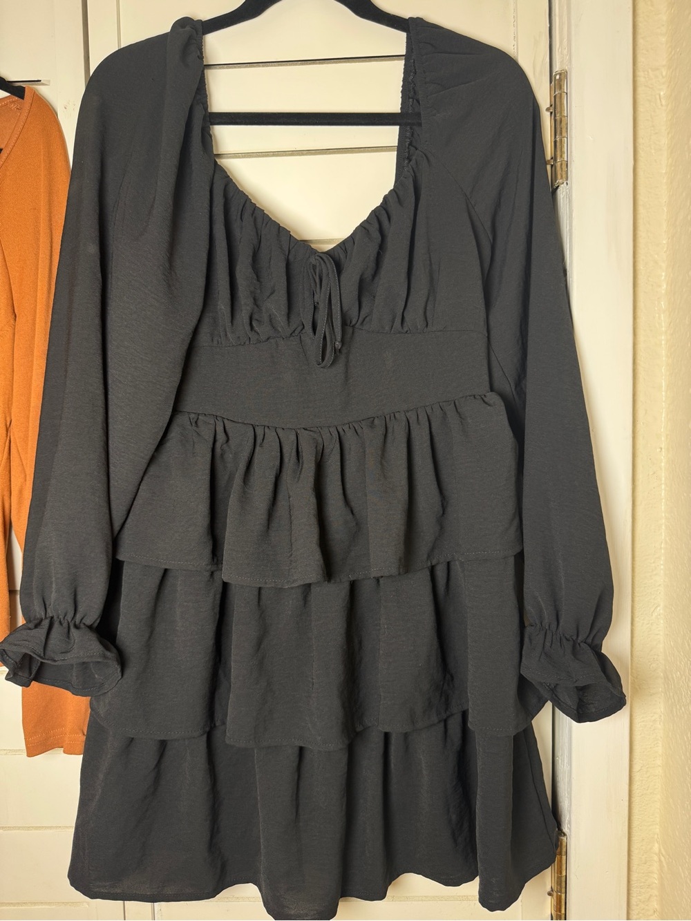 Black Tiered Long-Sleeve Dress